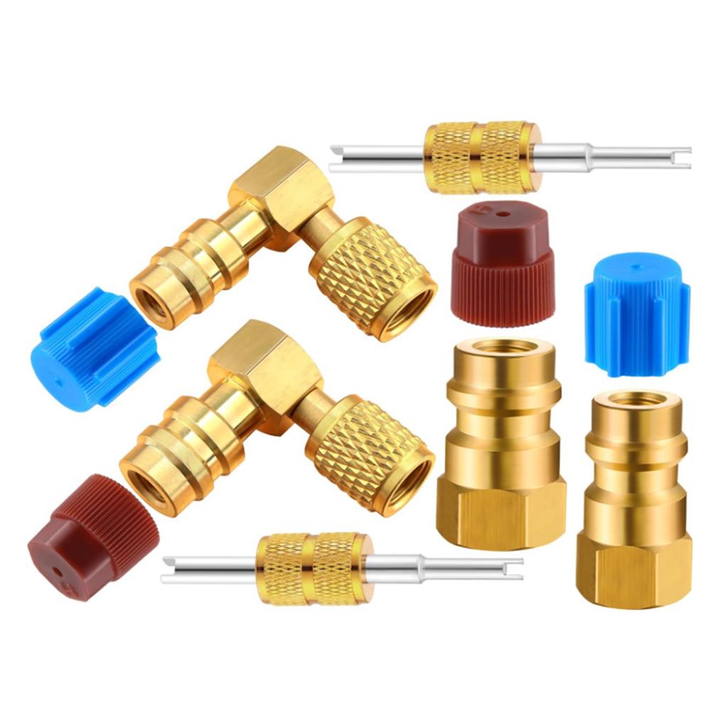 R12 To R134A AC Fitting Conversion Adapter Kit, Quick Coupler Valve A C 90 Degrees Port Retrofit Adapter High Low