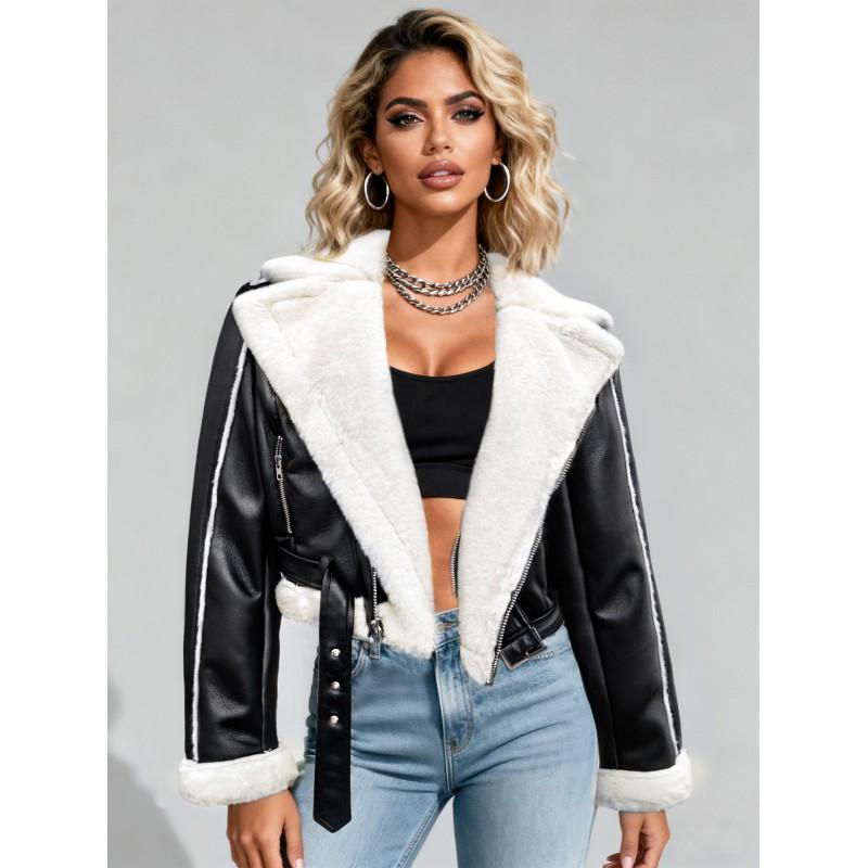 Womens Faux Fur Collar Short Puffer