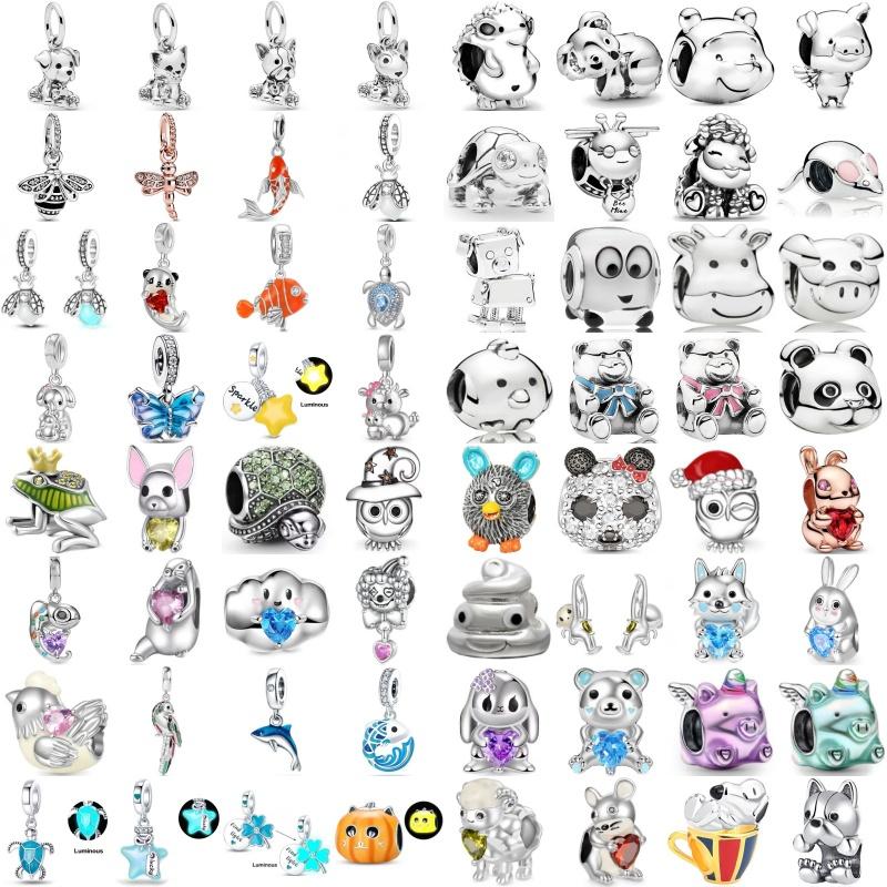 Copper Plated Animal Dog Cat Owl Glow At Night Charms Pendant Beads Fit Original Pandora Bracelet Women Jewelry