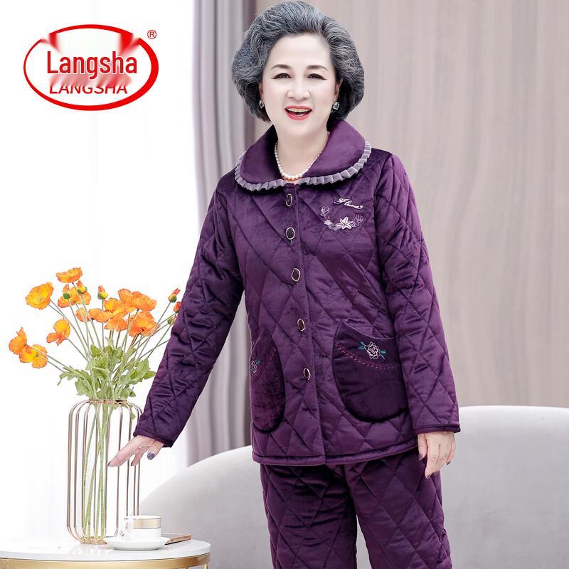 LangSha Elderly Women s Winter Warm Plush Padded Home Suit XL