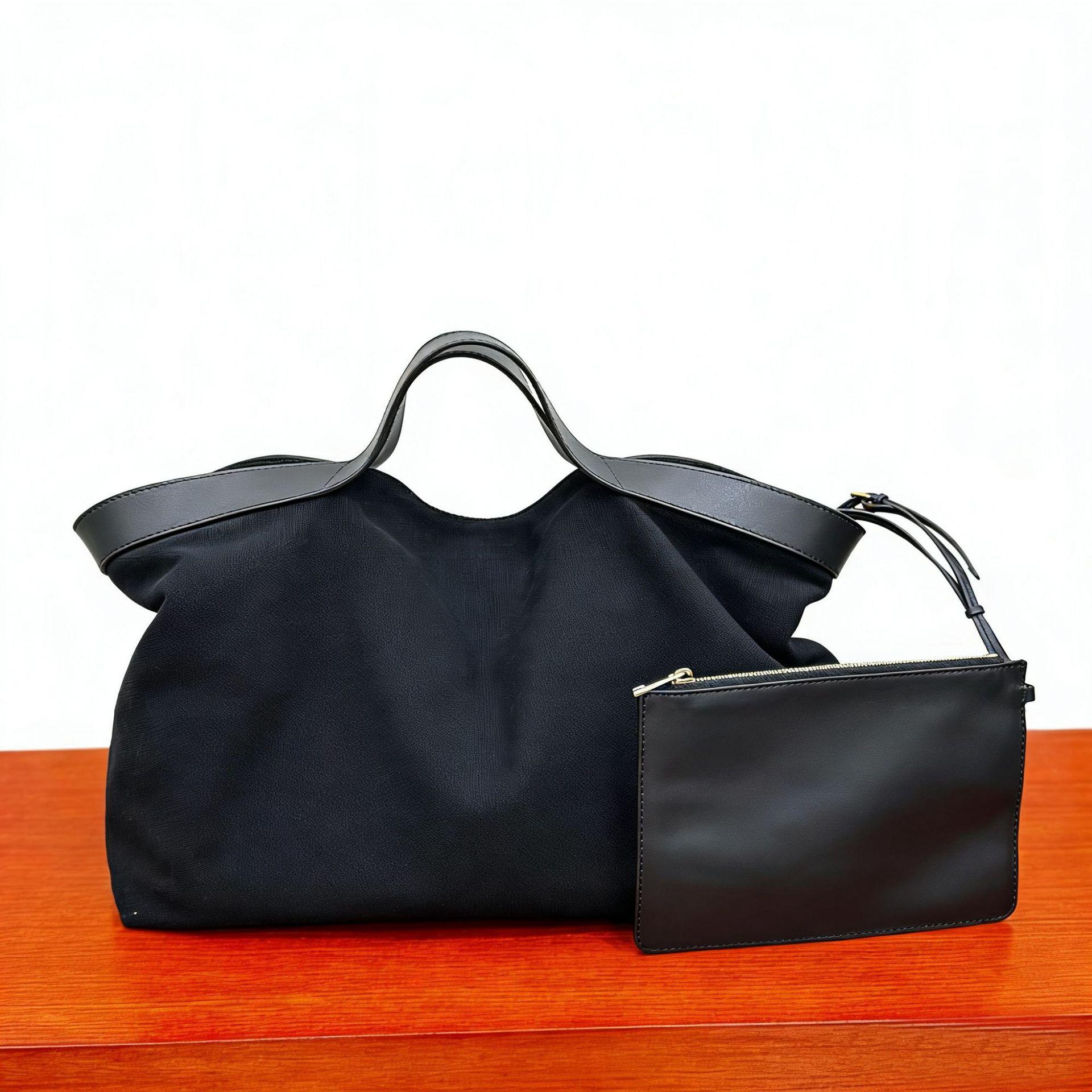 Bags women s canvas leather tote bags, large-capacity versatile commuter bags, niche light luxury design oblique span women s bags 36*25*15cm