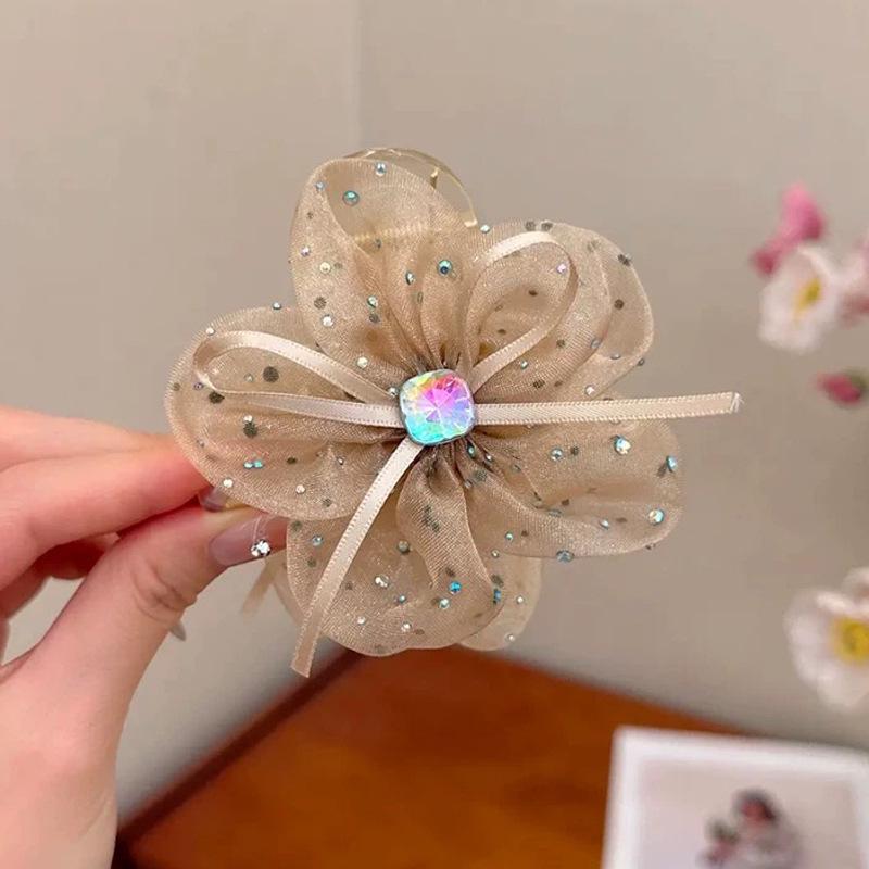Large Summer Lace Edge Bow Claw Clip Hair Accessory for Women - Multi-Layer Feather Design
