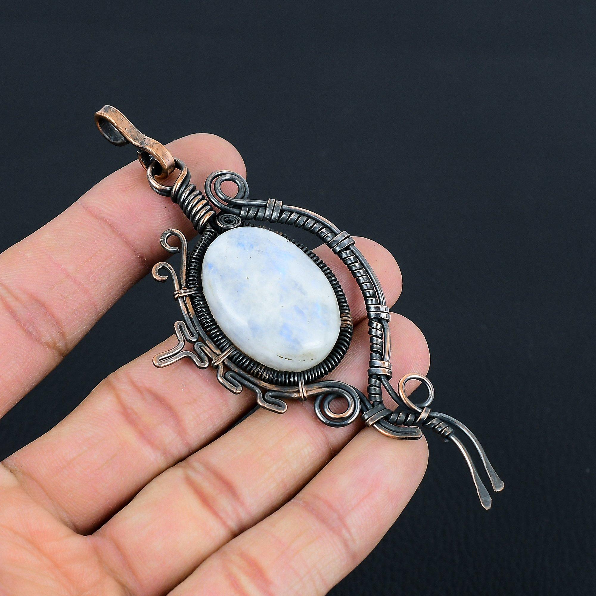 

Лунный камень, драгоценный камень, кулон ручной работы из чистой медной проволоки, ювелирный кулон для подарка 4.13 Inches белый