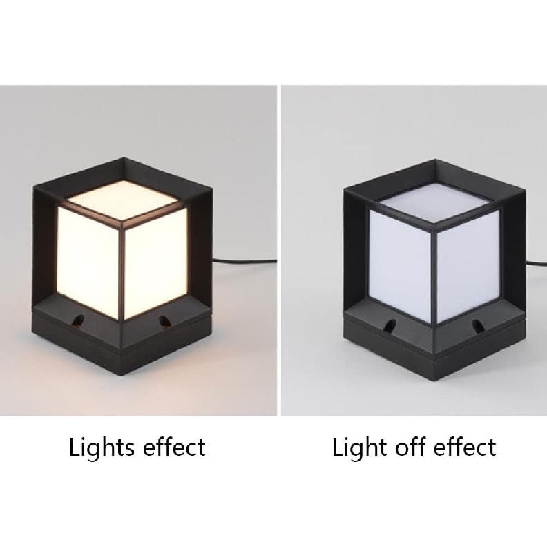 RCIDOS Square Acrylic Lampshade Aluminum Pillar Head Lights 1-Light IP54 Waterproof E27 Fence Column Lights Exterior Patio Vintage Pillar Pole