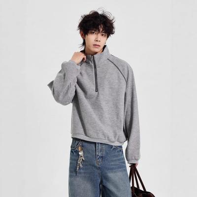Trendy Brand Men's Heavyweight Half-Zip Stand Collar Raglan Hoodie Pullover