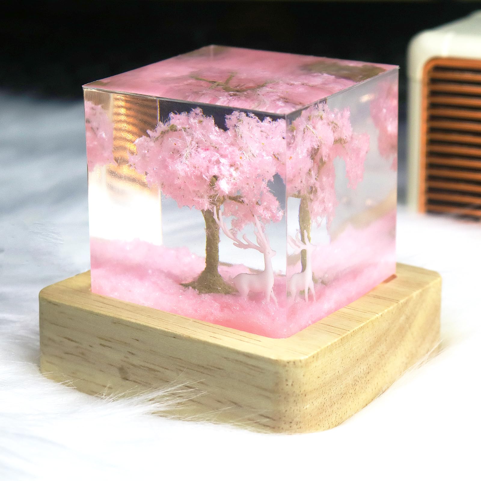 

eletriace Pink Cherry Blossom Tree White Moose Decorative Epoxy Resin Night Bedroom or Living Room Perfect for Holidays Ornament, Light, Decor, рожевий