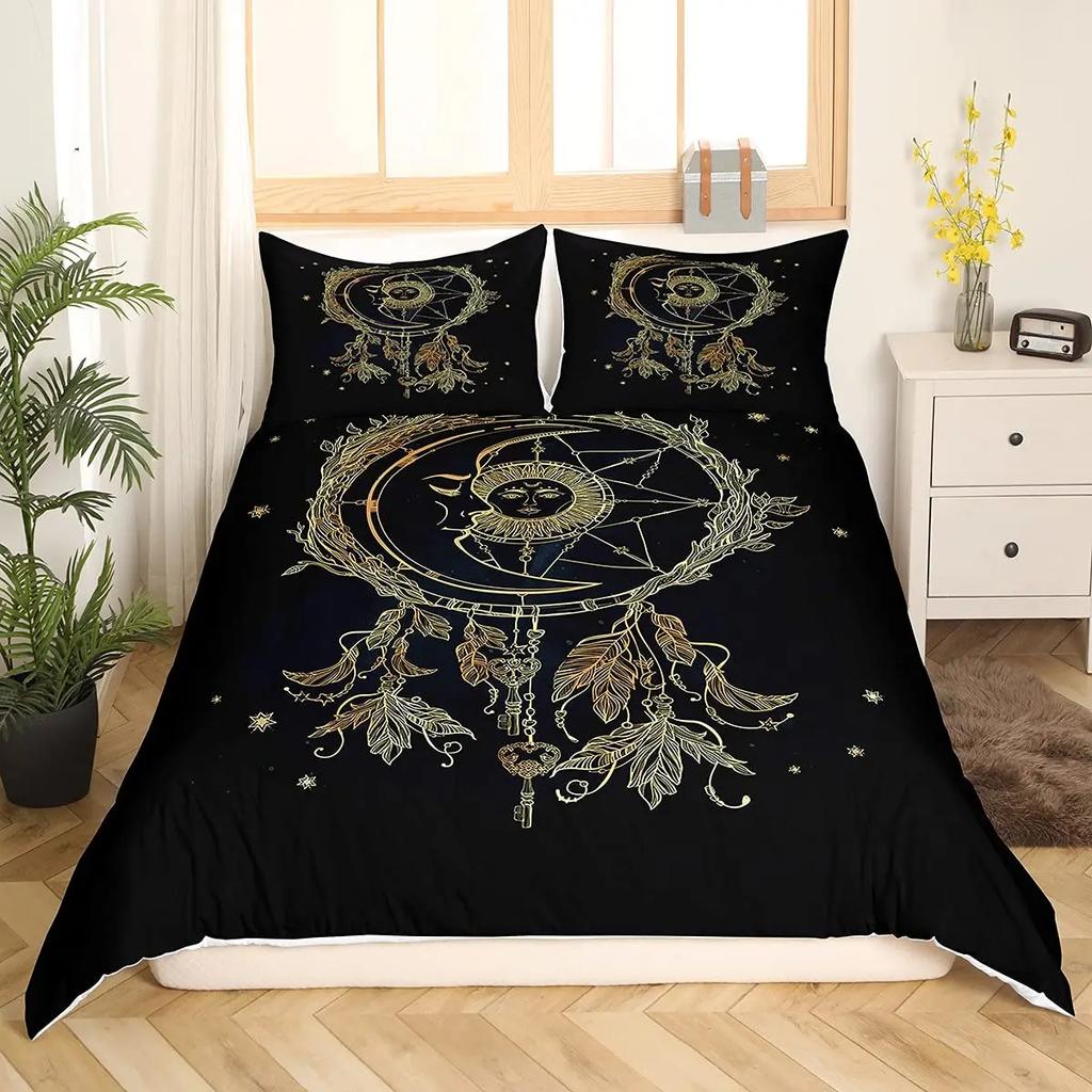 Dream Catcher Duvet Cover Set Purple Bedding Set Chic Boho Mandala Floral Feather Design Galaxy Comforter Cover Set Queen Size