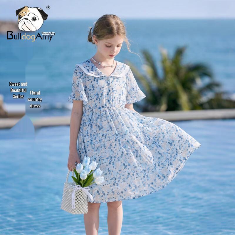 Chanzuigou Girls  2026 Summer Floral Chiffon Dress 130 cm