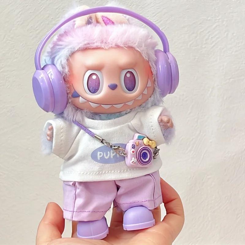 For Labubu Clothes 1-3 Gen Doll Sitting Party Outfits PU T-Shirt Cargo Pants Glasses Crossbody Bag Dopamine Fashion Set