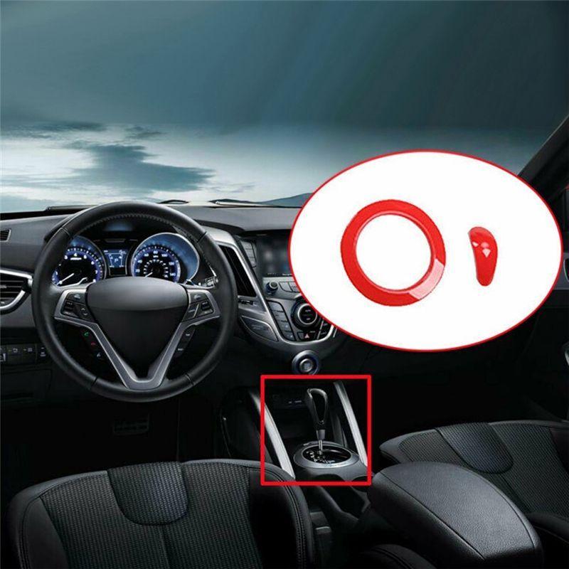 2PCS Gear Shift Knob Cover Trim Shift Lever Decorative Cover Replacement Parts Accessories For Hyundai Veloster 2011-2017 Red