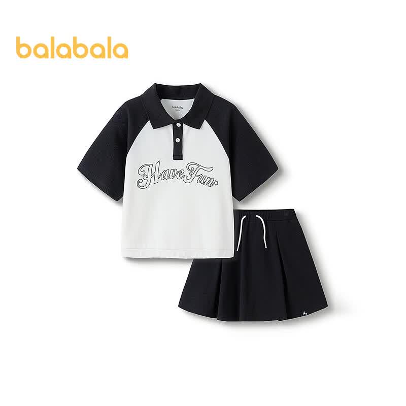 Balabala Girls' Summer Short-Sleeved Top & Skirt Set