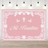 Mi Bautizo Banner Backdrop for Girl Pink Mexican Baptism Party Decorations God Bless First Holy Communion Photography Background Mexican Cielito