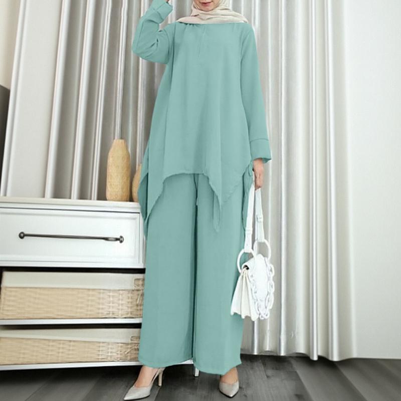 ZANZEA Women Long Sleeve Irregular Blouse and Pants Casual Two Piece Suit Sets