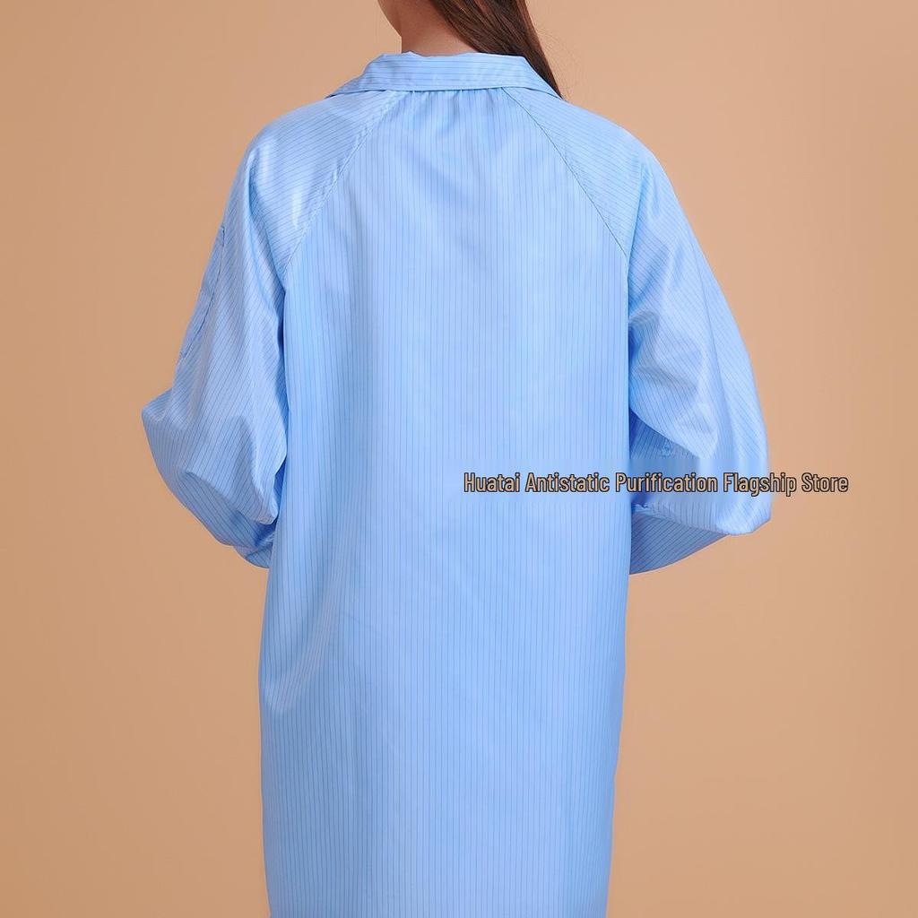 Antistatic Dustproof Long Sleeve Cleanroom Coat - Protective Workwear in White/Blue