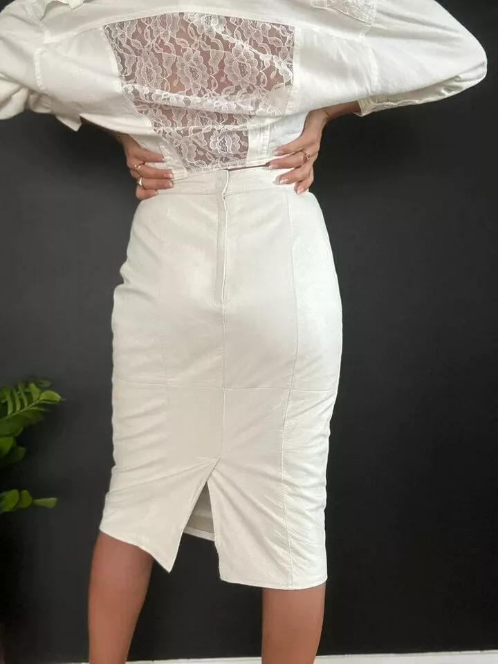 Vit Läderkjol Handgjord Original Lammsskinnskjol Stilfull Elegant Formell Klädsel