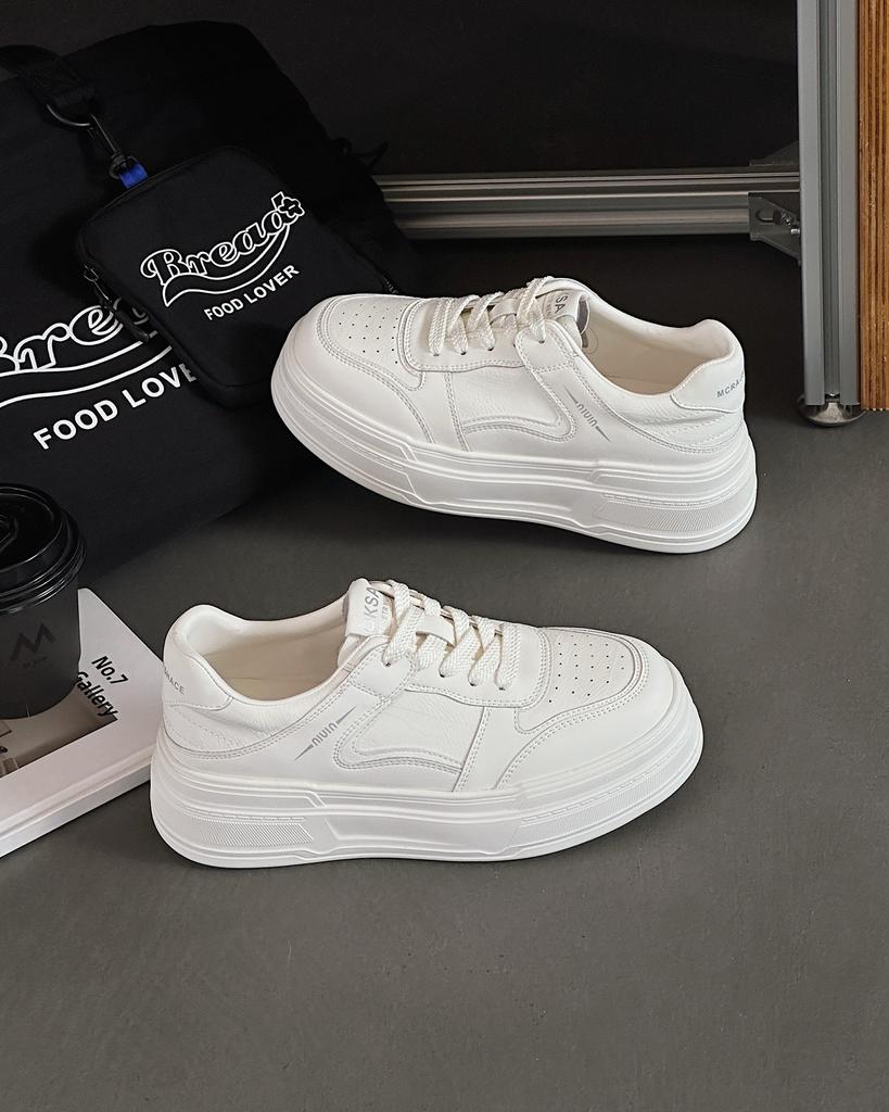 Leather platform white shoes women's 2025 autumn new versatile casual sports board shoes heightening soft-soled bread shoes