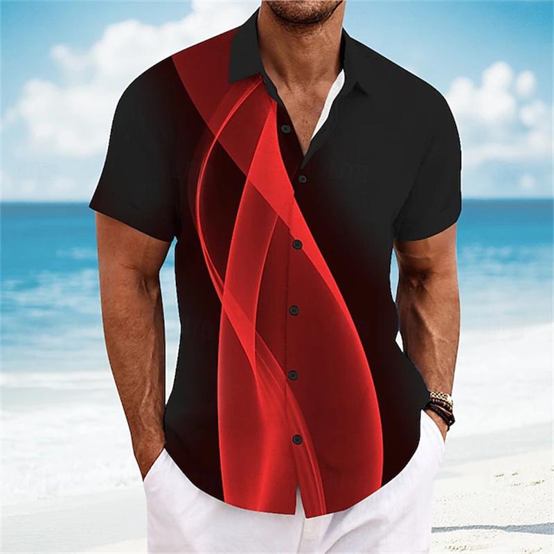 Men's Summer Color-Blocked Short-Sleeve Shirt, Stylish Design, Outdoor Casual Vacation Men's Shirt, Comfortable and Soft Fabric