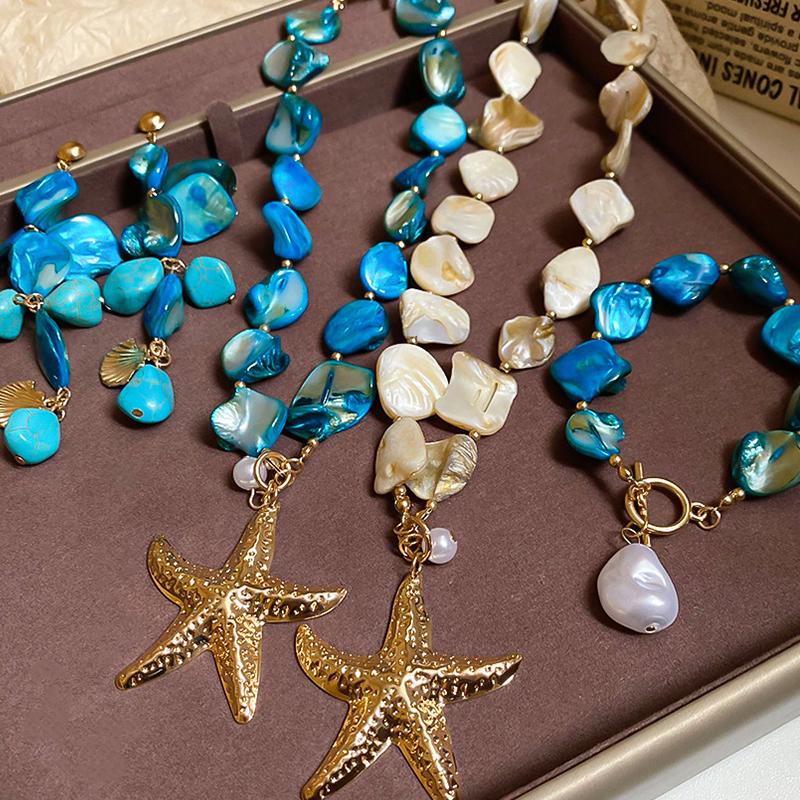 Boho Irregular Shells Tassel Earring Imitation Pearl Starfish Pendant Necklace Beach Vacation Style Fashion Women'S Jewelry