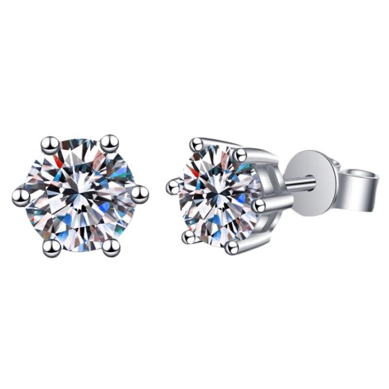 Simulated Moissanite Princess Cut Crown Earrings with Six Claws in Silver