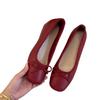 Small Inner Height Increase Square Head Red Flat Single Shoes Women's Summer New Bow Ballet Style Retro Doudou Shoes