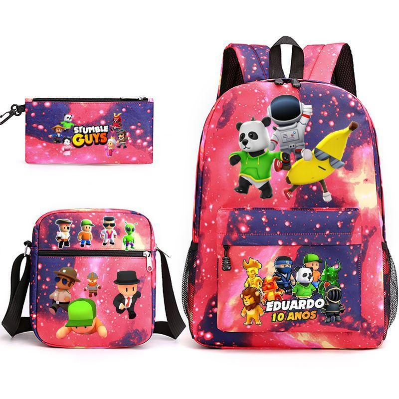 Large Capacity Schoolbag with Shoulder Strap; Student Three-piece Pencil Case Set