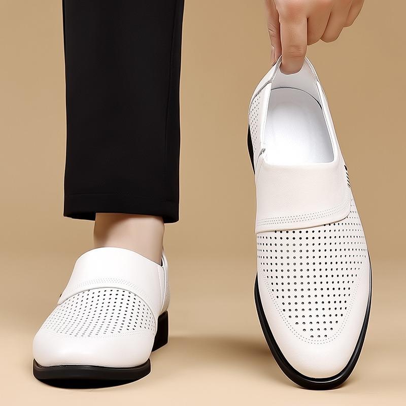 Fashion Luxury Mens Dress Shoes Summer Breathable Mesh Shoes Fashion Hollow Out Leather Shoes for Men Casual Loafers Moccasins Sandalias