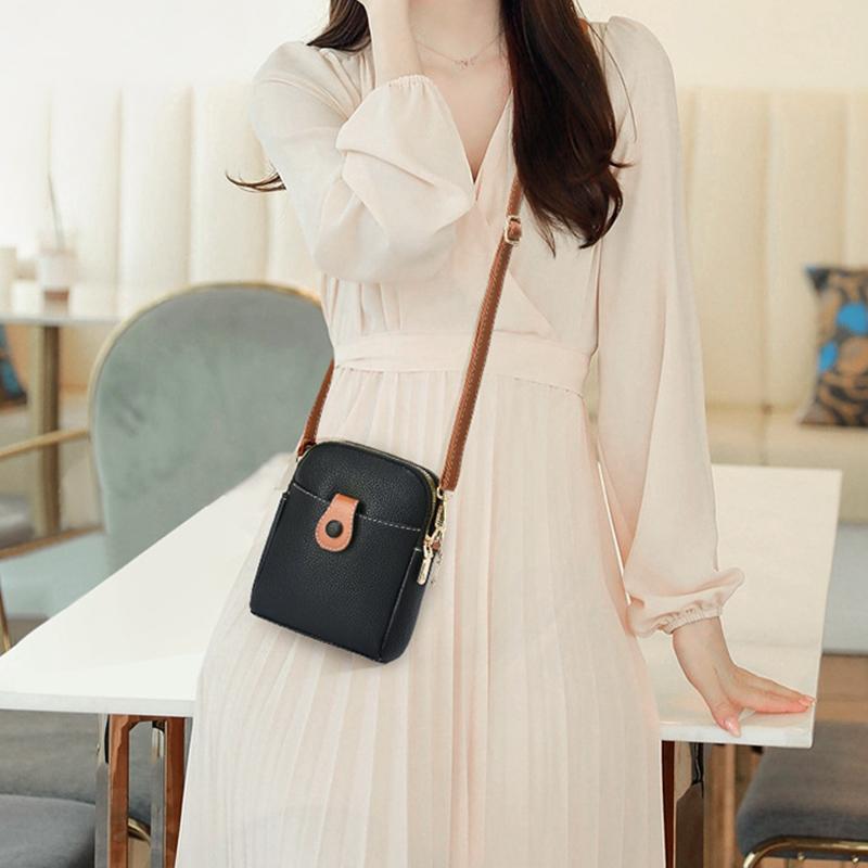 Handytasche für Damen, Umhängetasche aus PU-Leder, einfache mehrschichtige Messenger-Handtasche und Geldbörse, Einkaufstasche