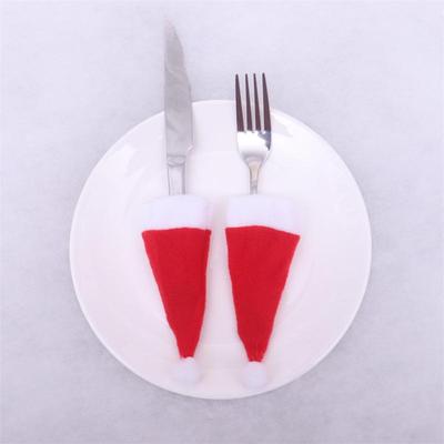 Mini Christmas Hat Wine Bottle Cap Brushed Cloth Cutlery Set