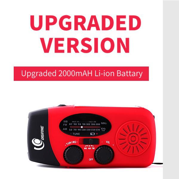 2000mAh Solar Hand Crank Emergency Radio with USB Charging and Disaster Prevention