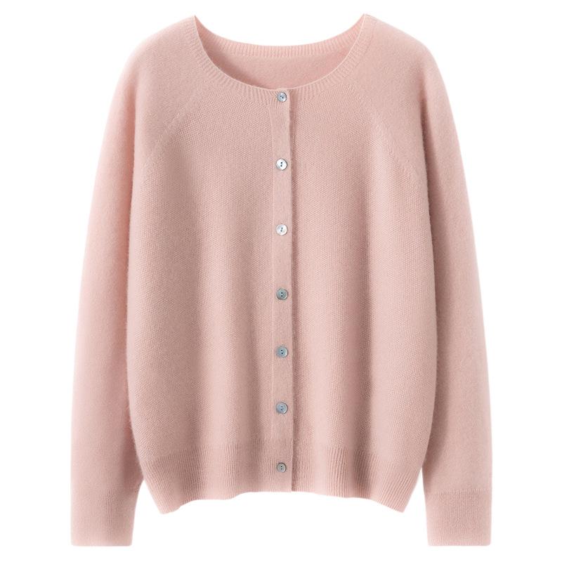 Lekasha Women's 100% Pure Cashmere Round Neck Single-Breasted Cardigan: Simple & Versatile