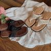 The Same Style As the Grape Mother, the Height Increases by 4cm~ Bohemian Style Hollowed-out Crocheted Toe Square Head Sandals for Women's Summer Wear