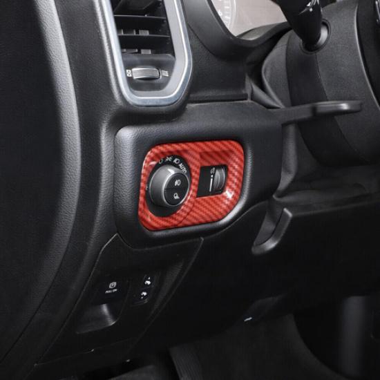 For 19-24 Dodge Ram 3500/2500/1500 Red Carbon Headlight Switch Cover Frame Trim