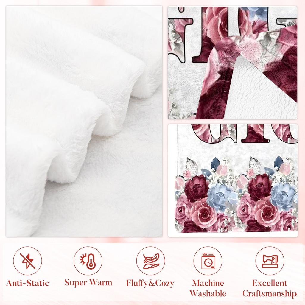 1pc Floral Gigi Flannel Blanket, Elegant Flower Design Print, for Sofa Bed Living Room, All-Season, Halloween Christmas Fall Decor, Bed Cover