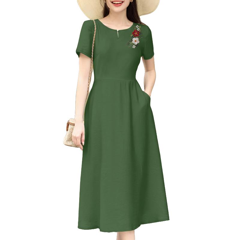 ZANZEA Women Summer Round Neck Short Sleeve Casual Floral Embroidery Dress