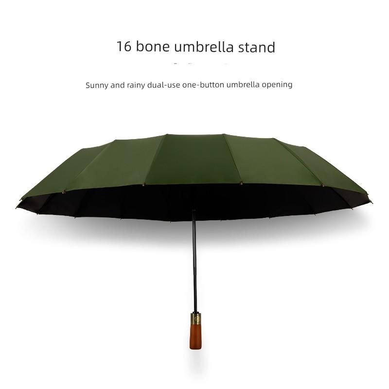 16-Bone Automatic Sun Umbrella Black Glue Dual-Use Double Three Foldable Umbrella Sun-Proof Men and Women Umbrella UV Protection