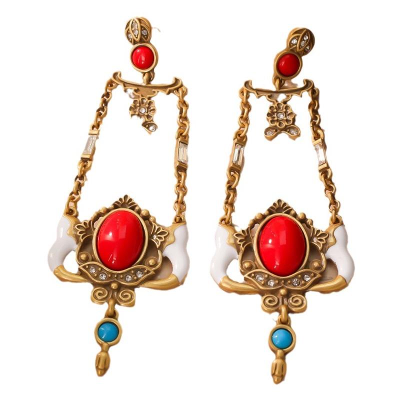 

Court Ethnic Gem Red Temperament Ear Jewelry European and American Earrings, Earrings, Retro Earrings