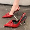 2025 Sexy Women High Heels Pumps Shoes Sandals Slingbacks Patent Leather Pointed Toe Party Wedding Shoe Office Black 35-41