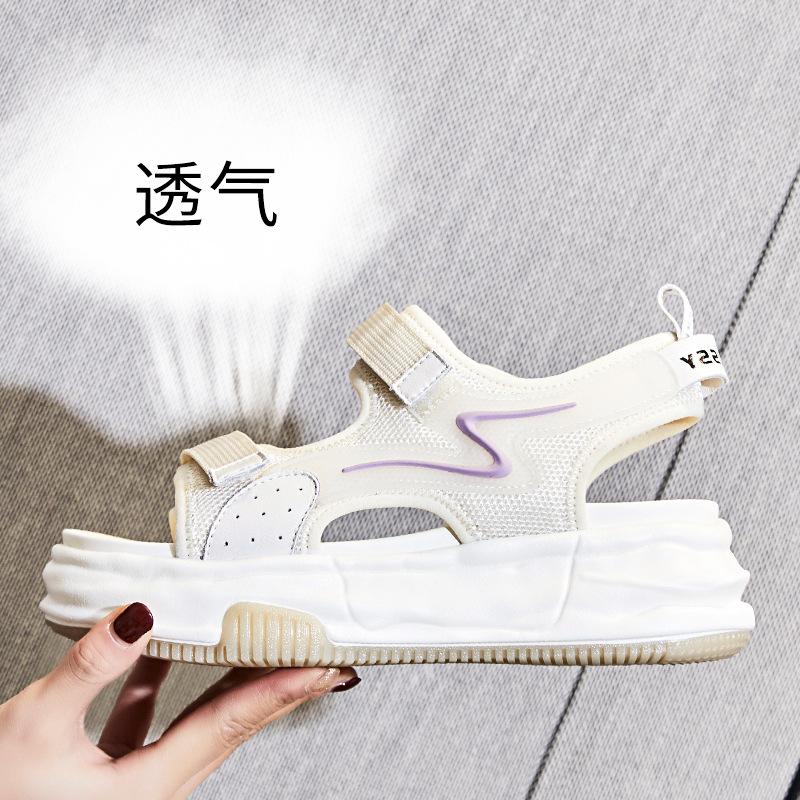 

Absorbent film dissolved bottom sandals women s 2025 spring and summer new women s flat-bottomed sports sandals Velcro platform women s shoes 35 бежевый