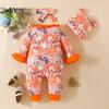 Adorable Baby Floral Flare Sleeve Jumpsuit with Hat & Headband (0-1Y)