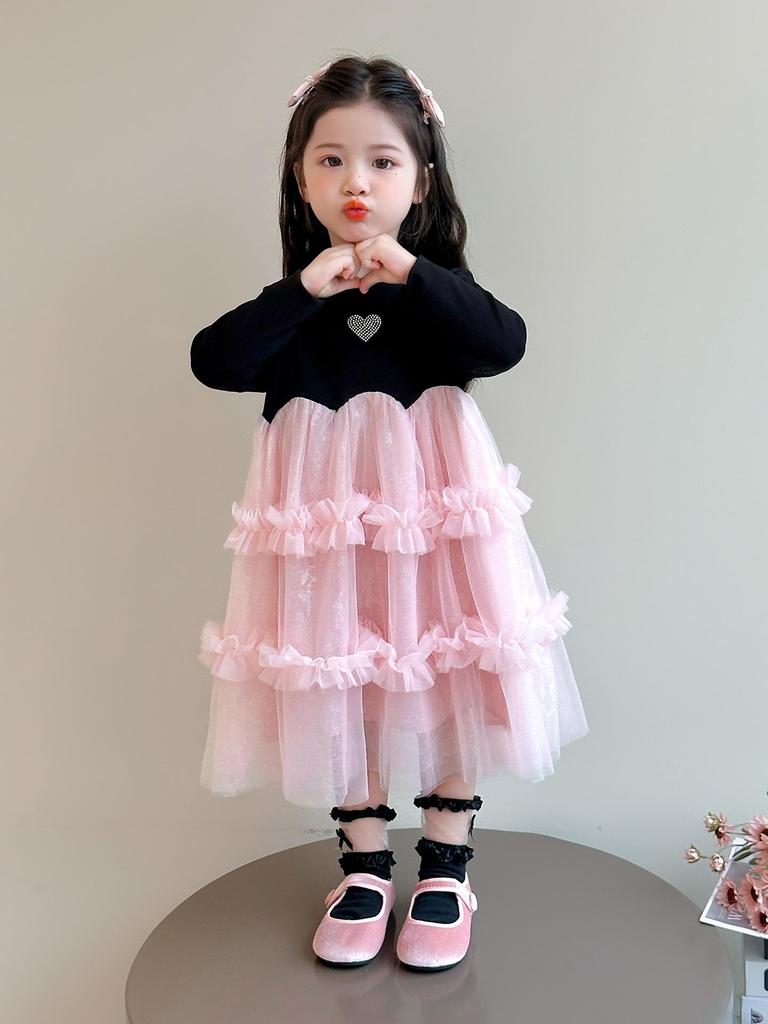 Autumn 2025 Cute Long Sleeve Gauze Dress for Little Girls - Stylish Princess Design