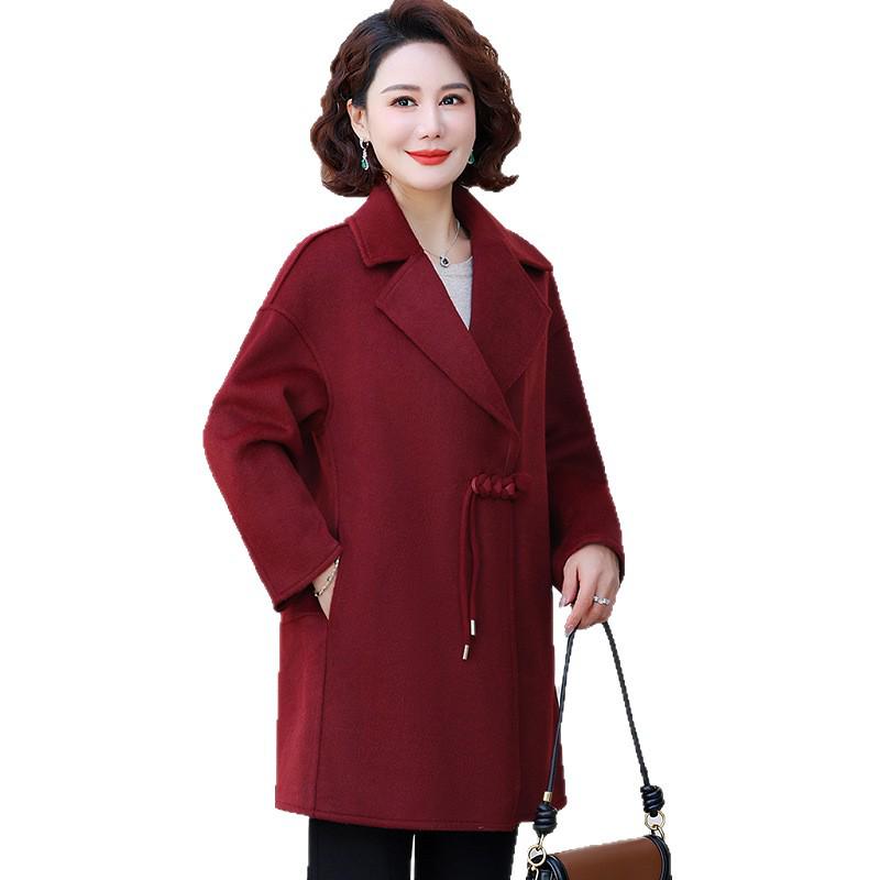 2026 Autumn Elegant Wool Lapel Coat for Moms – Double-Faced Windbreaker Jacket for Middle-Aged and Elderly Women