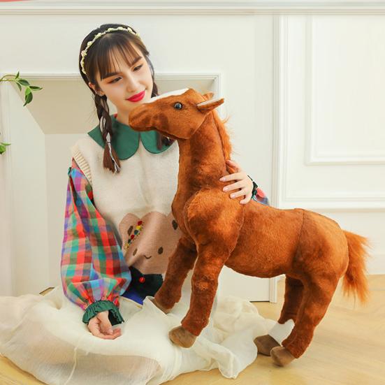 Simulation Plush Horse Toy Stuffed Pony Plushie Year of Horse Mascot Doll Educational Toy Home Bedroom Decoration Holiday Gift