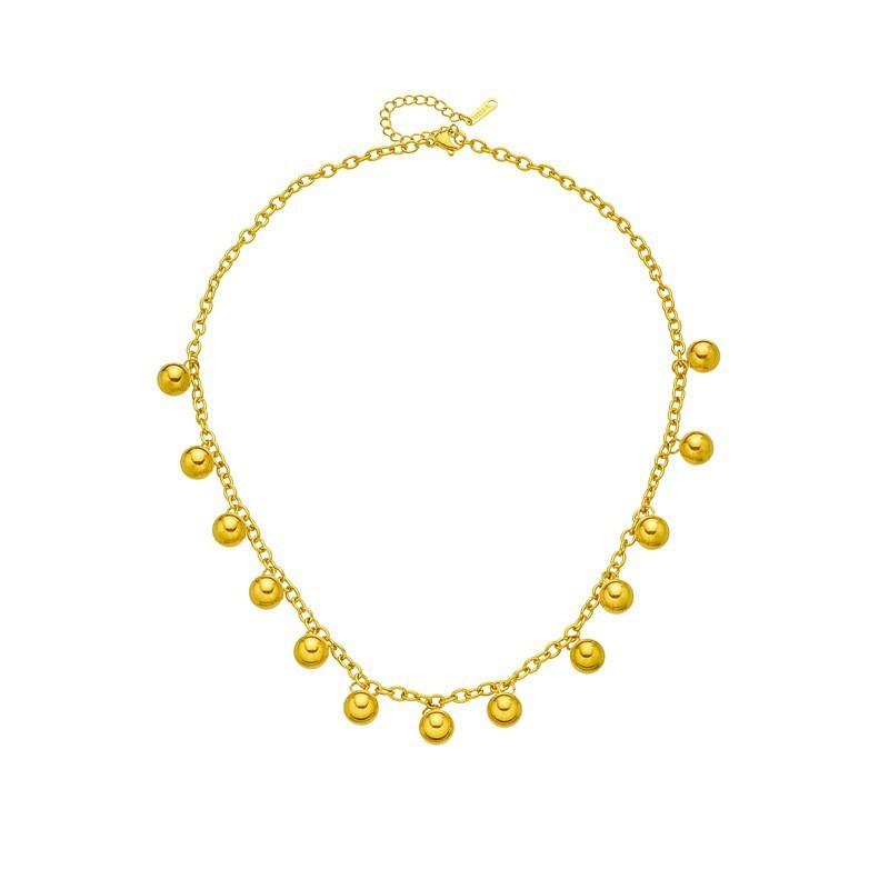 Gold Plated Stainless Steel Dangling Ball Charm Choker Necklace