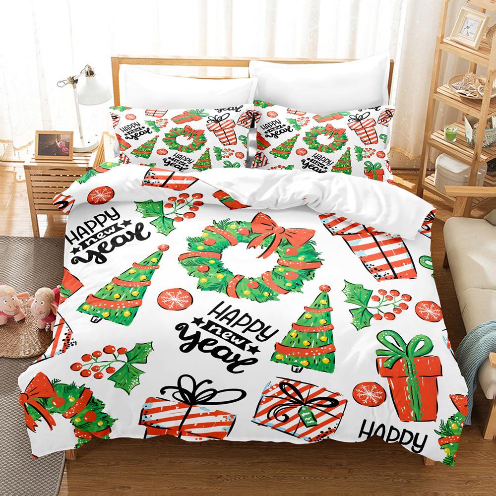 

Рождественский трехпредметный комплект с 3D цифровой печатью, Рождественский вязаный постельный комплект cover 90 * 190 and 50 * 75 * 1