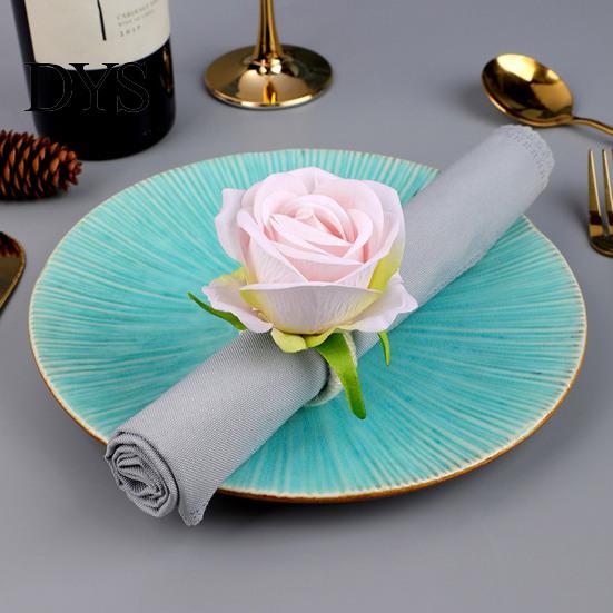 Reusable Floral Napkin Fasteners for Banquets Artificial Rose Ring, Fabric Pink Flower Holder, Rustic Buckles Party Ring Farmhouse Wedding Bridal