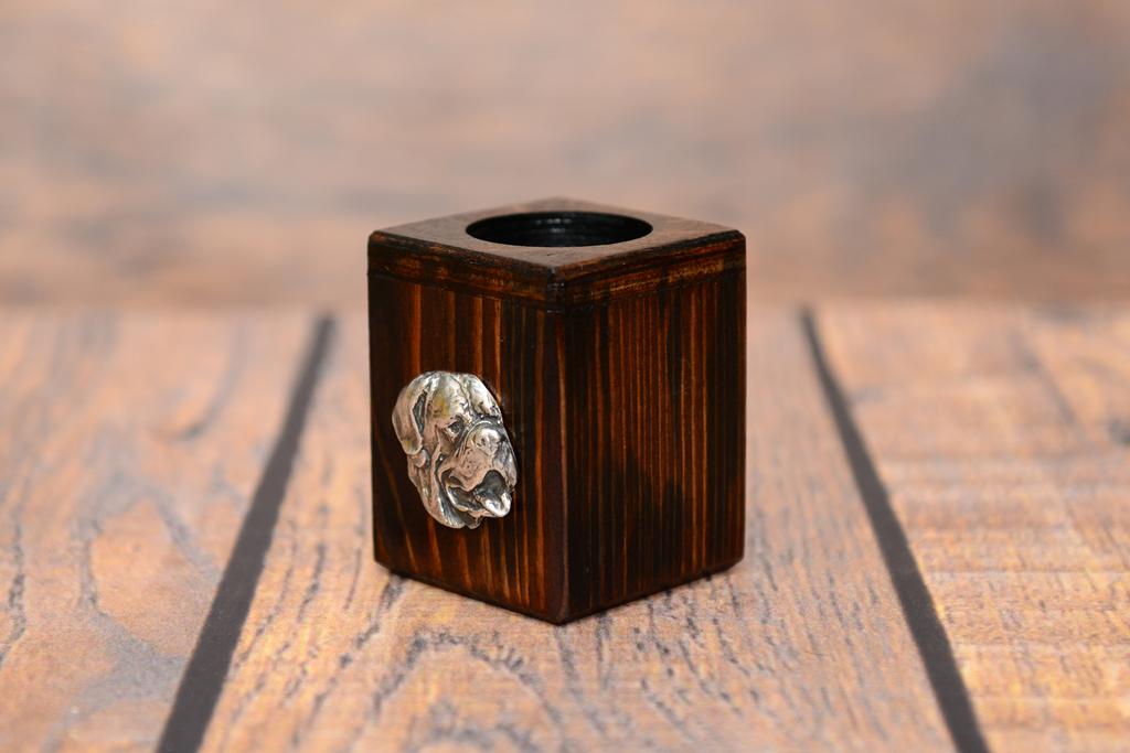 Dogue de Bordeaux, French Mastiff – Wooden candle holder with a dog, a unique souvenir after losing a dog – Design 02 | Art-Dog