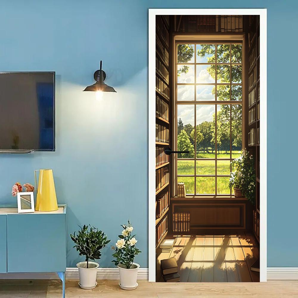 1 Pair of Self-adhesive Library Wall Stickers, Contemporary Paper Wall Art for Hallways, Porches, Living Rooms, Bedrooms, Office