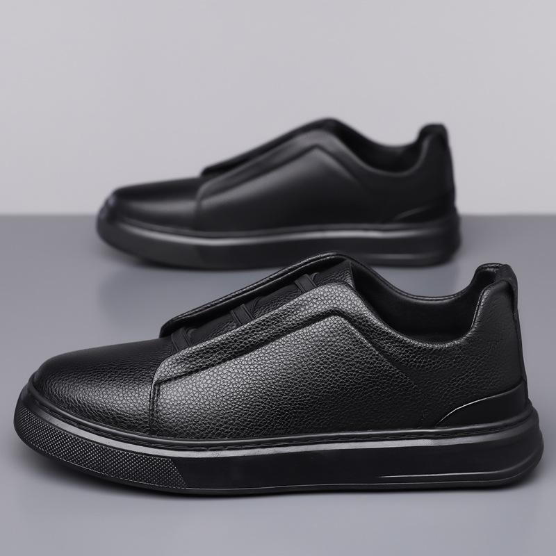 Men Soft Leather Casual Shoes Slip On Simple Design Platform Sneakers Lightweight Daily Walking Business Footwear