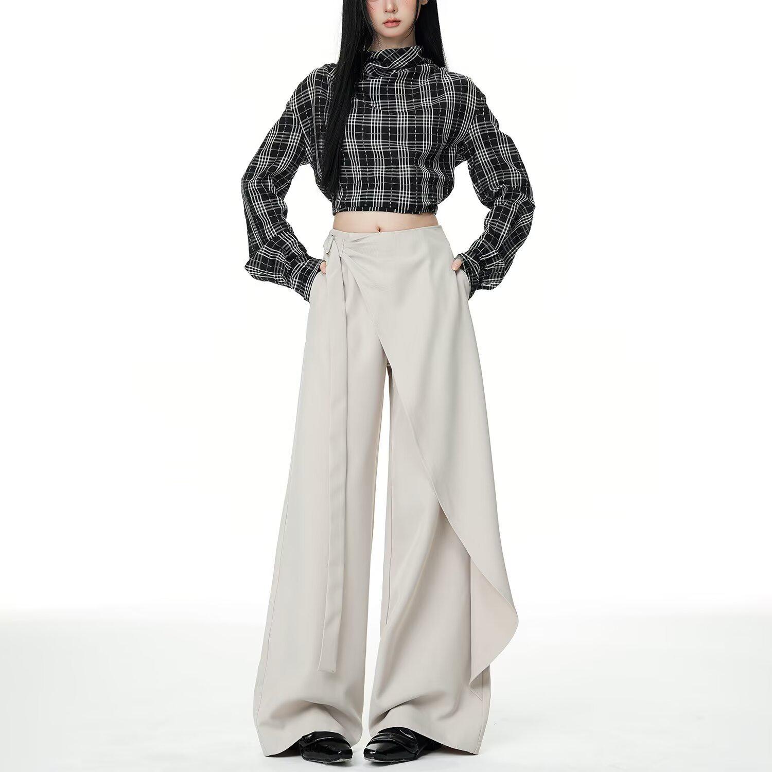 Women s High-Waisted Wide-Leg Grey Ribbon Pants - 2026 Slimming Casual Style Medium