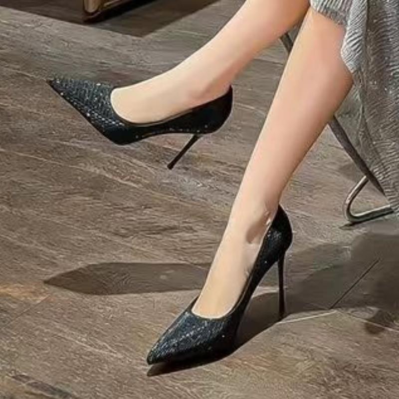 Móda 2025 Nové dámské lesklé boty na vysokém podpatku s kamínky Dámské lodičky Jehlový podpatek Sladké dámské podpatky Svatební boty Společenské boty Plus size
